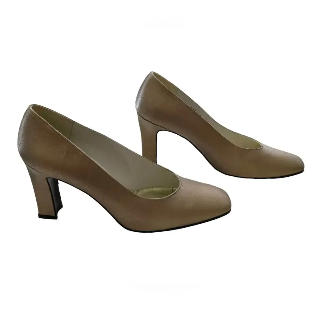 STUART WEITZMAN GOLD LAMÉ METALLIC PUMP Heels SHOES SQUARE TOE 9 M 3.25
